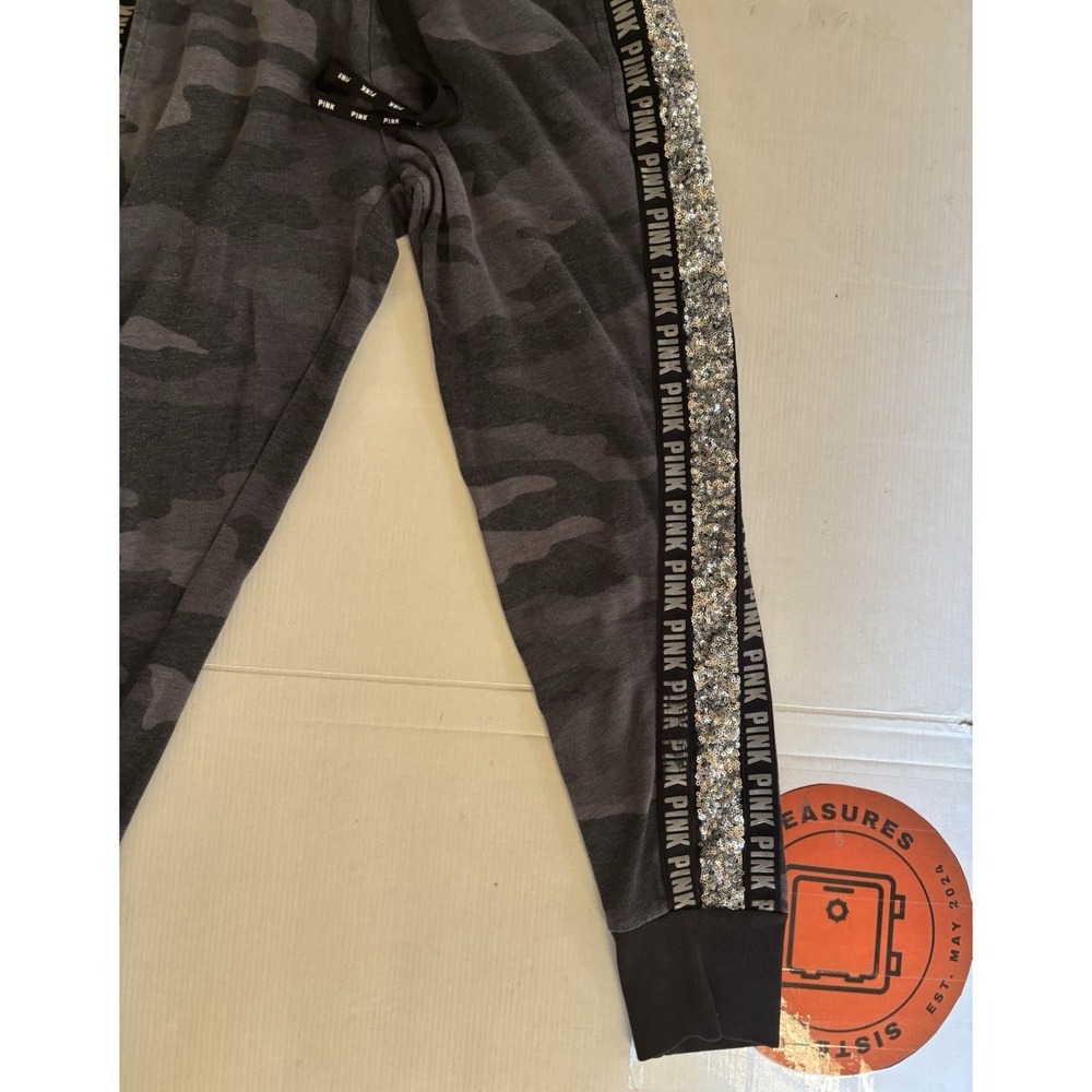 Victoria's Secret PINK CAMO BLING Sequined Stripe Joggers Sweats Sweatpant Small - Picture 4 of 11